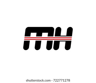 The logo of the initial letter MH, black red line