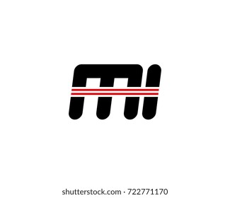 The logo of the initial letter MI, black red line