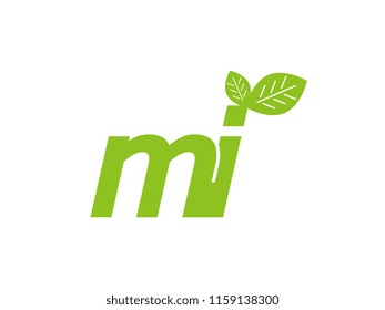logo initial letter mi with leaf