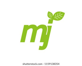 logo initial letter mj with leaf