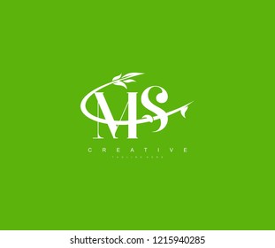 Logo Initial Letter MS Creative Artistic White Swoosh Leaf Logotype