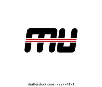 The logo of the initial letter MU, black red line