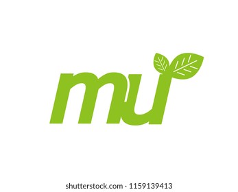 logo initial letter mu with leaf