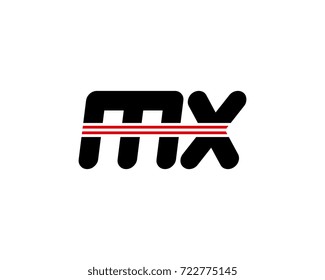 The logo of the initial letter MX, black red line