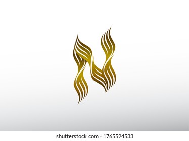 Logo Initial Letter N Abstract Shape Swoosh Style Wing Symbol Golden Color