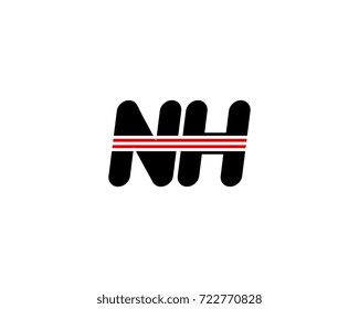 The logo of the initial letter NH, black red line