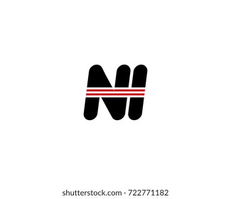 The logo of the initial letter NI, black red line