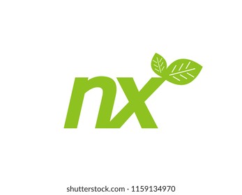 logo initial letter nx with leaf