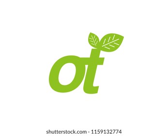 logo initial letter ot with leaf