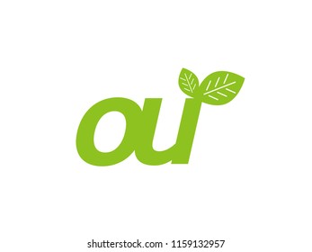 logo initial letter ou with leaf