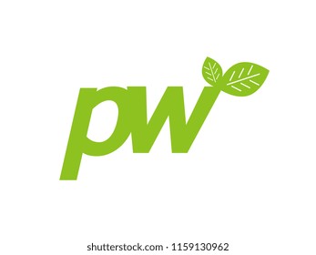logo initial letter pw with leaf