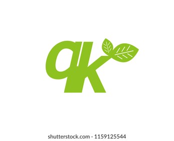 logo initial letter qk with leaf