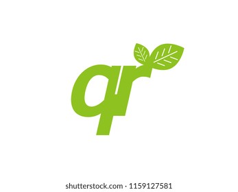 logo initial letter qr with leaf