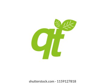 logo initial letter qt with leaf