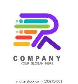 Logo initial letter r with line, colorful logo template