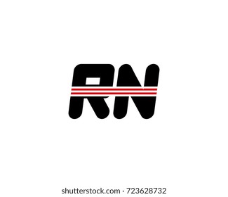 The logo of the initial letter RN, black red line