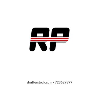 The logo of the initial letter RP, black red line