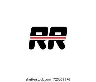 The logo of the initial letter RR, black red line