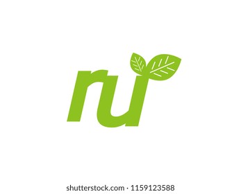 logo initial letter ru with leaf
