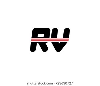 The logo of the initial letter RV, black red line