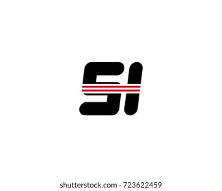 The logo of the initial letter SI, black red line