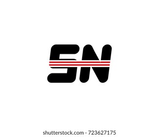 The logo of the initial letter SN, black red line