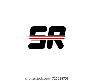 The logo of the initial letter SR, black red line