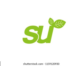 logo initial letter su with leaf