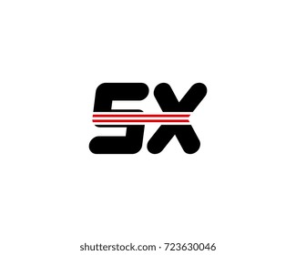 The logo of the initial letter SX, black red line