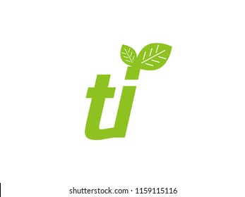 logo initial letter ti with leaf