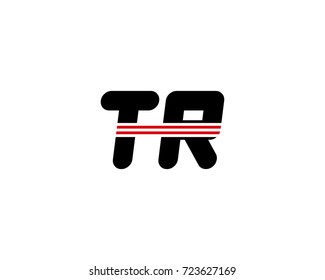 The logo of the initial letter TR, black red line