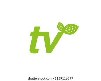 logo initial letter tv with leaf