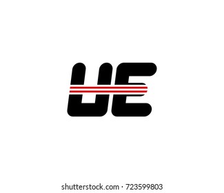 The logo of the initial letter UE, black red line