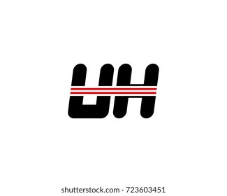 The logo of the initial letter UH, black red line