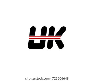 The logo of the initial letter UK, black red line