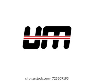 The logo of the initial letter UM, black red line