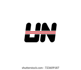 The logo of the initial letter UN, black red line
