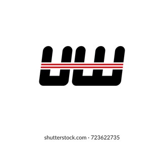The logo of the initial letter UW, black red line