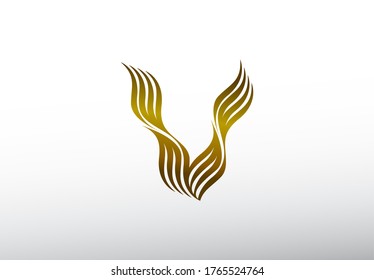 Logo Initial Letter V Abstract Shape Swoosh Style Wing Symbol Golden Color