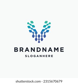  logo initial letter V abstract with tech style and gradient color. icons for business  internet and technology.