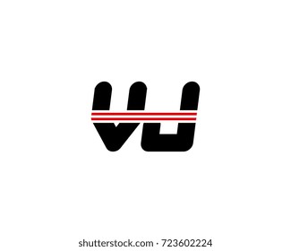 The logo of the initial letter VJ, black red line
