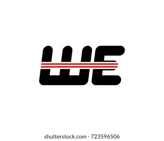 The logo of the initial letter WE, black red line