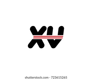 The logo of the initial letter XV, black red line