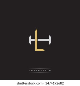 Logo initial LH L H HL monogram letter vintage style gold and grey colors isolated on black background