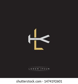 Logo initial LK L K KL monogram letter vintage style gold and grey colors isolated on black background