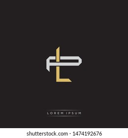 Logo initial LP L P PL monogram letter vintage style gold and grey colors isolated on black background