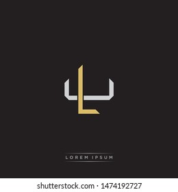 Logo initial LU L U UL monogram letter vintage style gold and grey colors isolated on black background