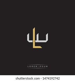 Logo initial LW L W WL monogram letter vintage style gold and grey colors isolated on black background