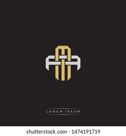 Logo initial MA M A AM monogram letter vintage style gold and grey colors isolated on black background