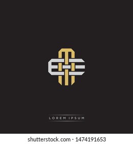 Logo initial ME M E EM monogram letter vintage style gold and grey colors isolated on black background